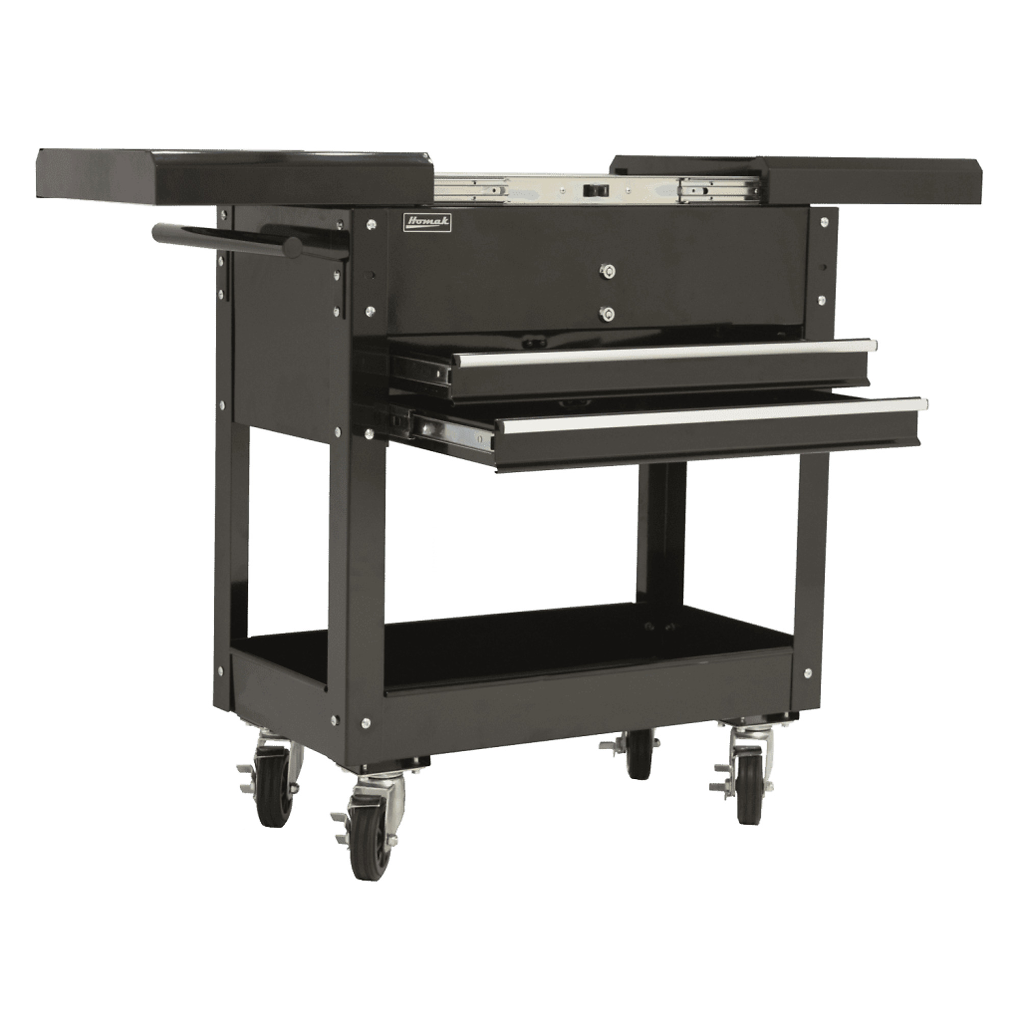 Homak, 27" Professional 2- Drawer Slide Top Service Cart, Black, Heavy-duty 21-gauge steel, Model #BK06022704